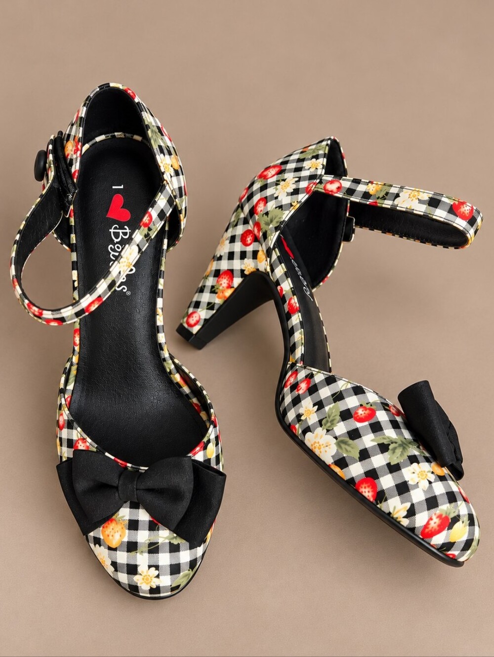 I Love Billy Gingham Strawberry Floral Bow Heels – Size 38